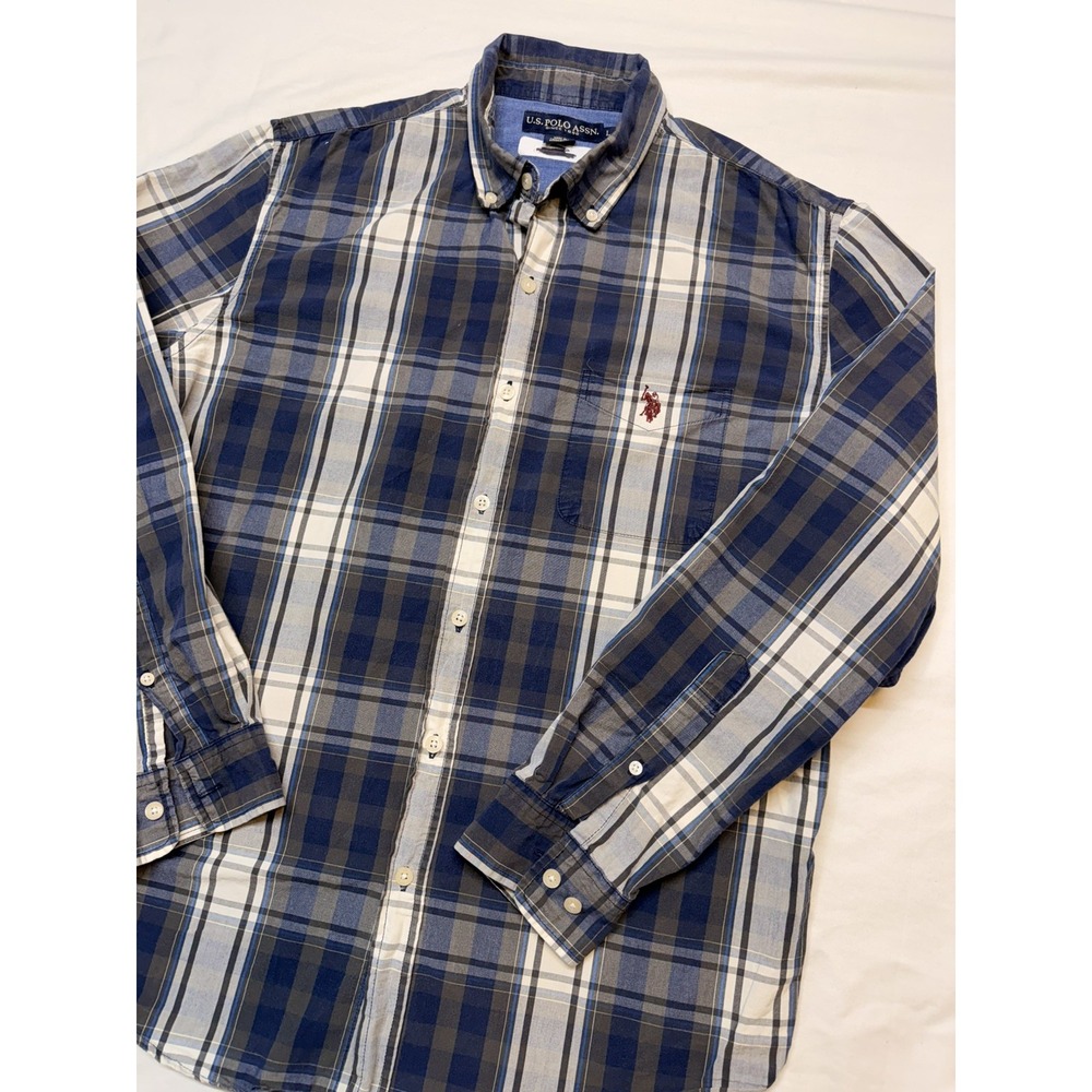 U.S.Polo Assn. Plaid Men's Long Sleeve Shirt Size large Preppy Green Blue Fall